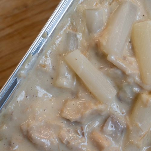 Hjemmelavet tarteletfyld med høns i asparges